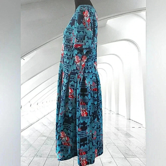 Boho Turquoise 3XL Southwestern Fit Flare Soft Stretch Festival Midi Dress - Picture 3 of 6